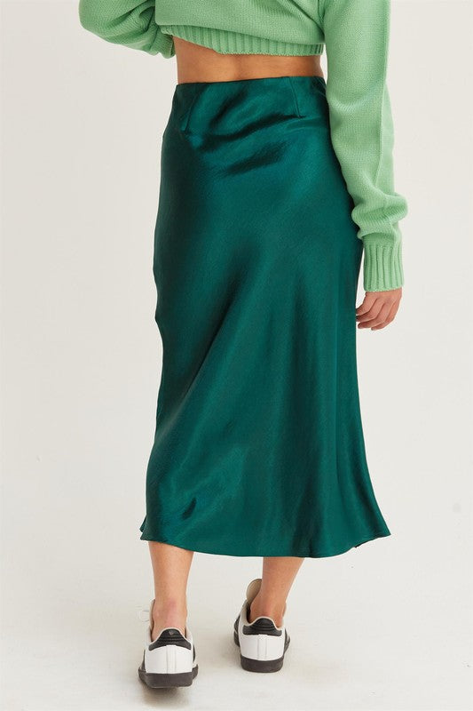 High Wasted Satin Midi