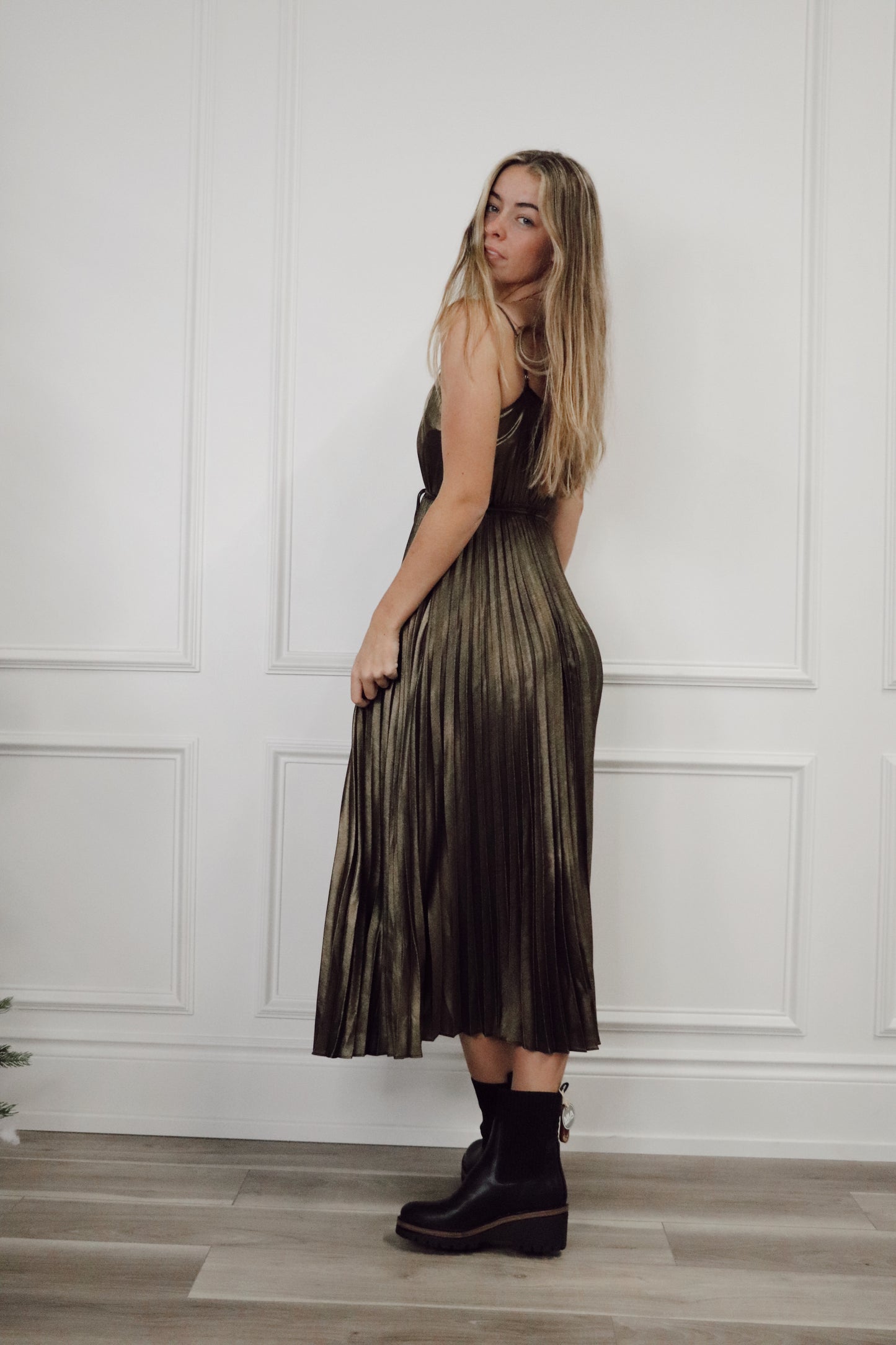 Metallic pleated dress