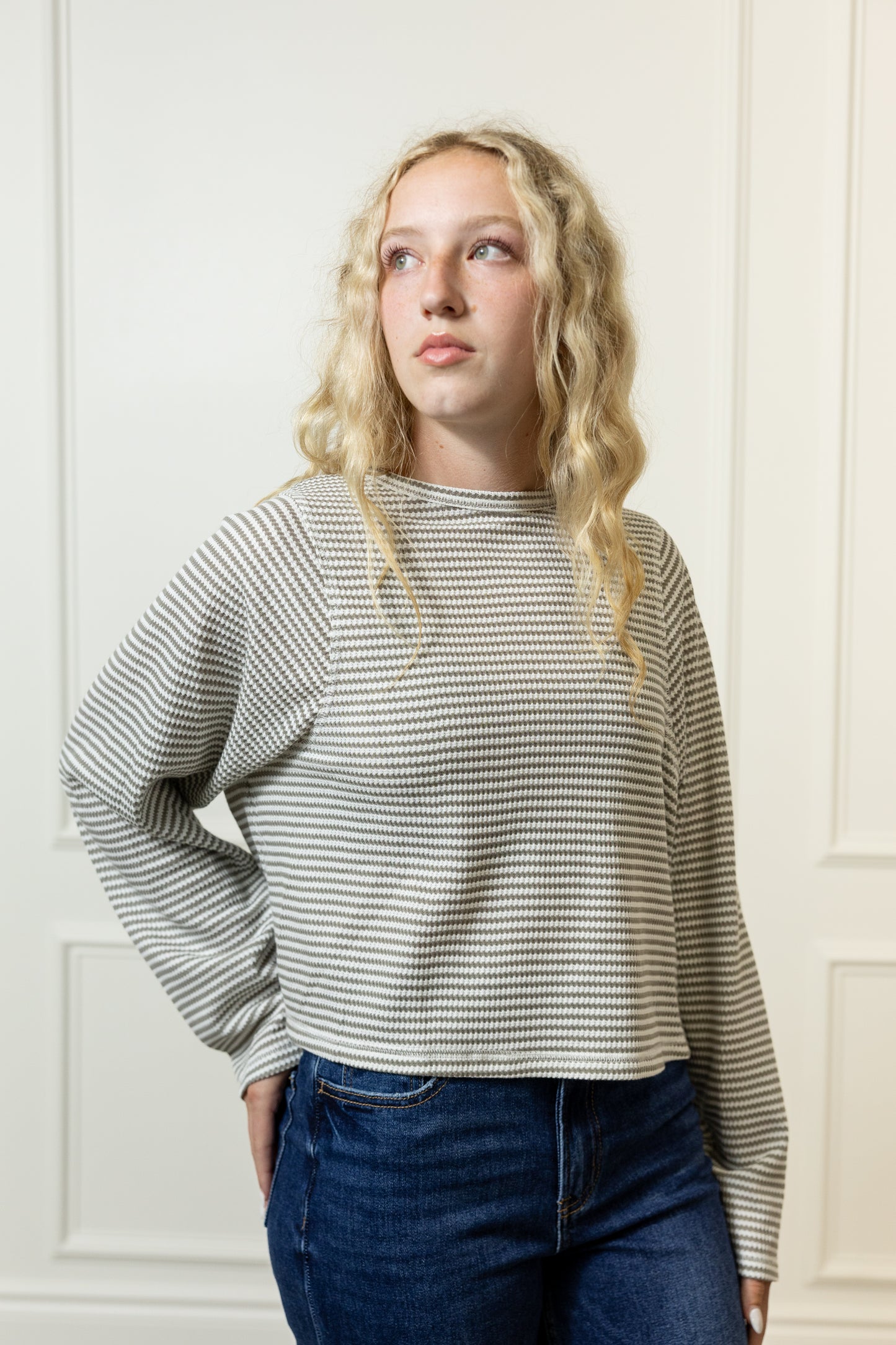 Nadine Striped Waffle Top