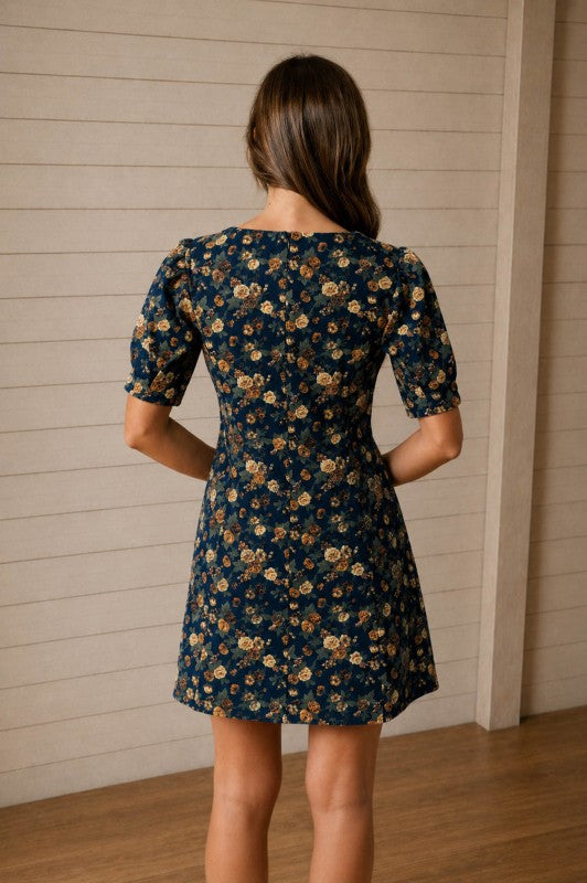 Blue Bell Puff Sleeve Mini Dress