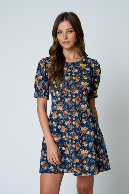 Blue Bell Puff Sleeve Mini Dress