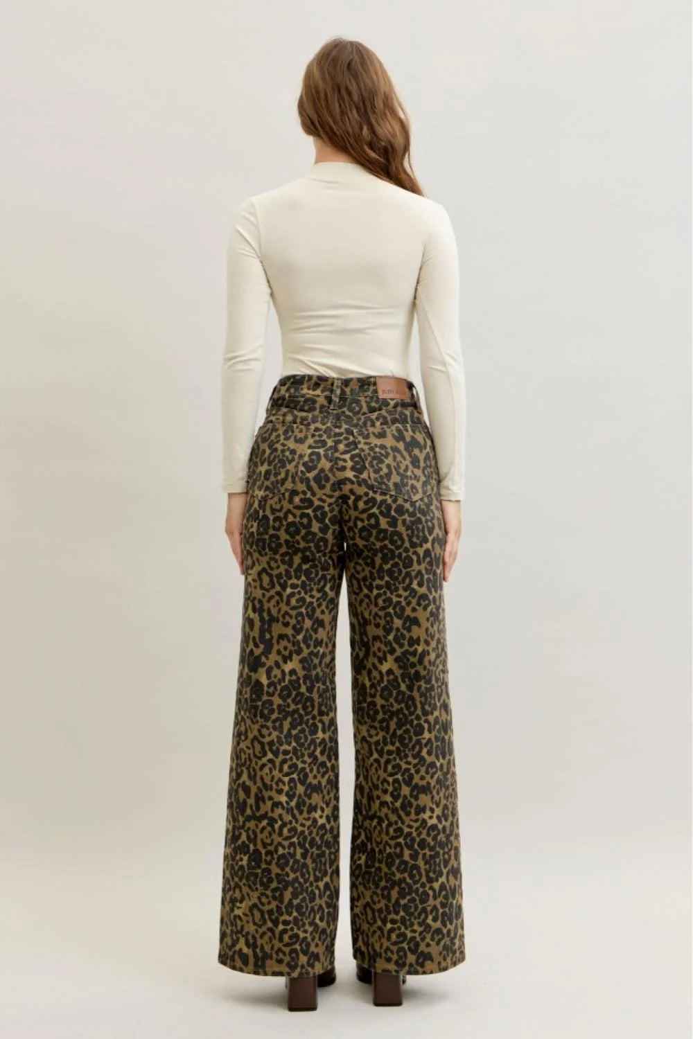 Judy Blue High Waist Retro Leopard Wide Leg Denim Jeans