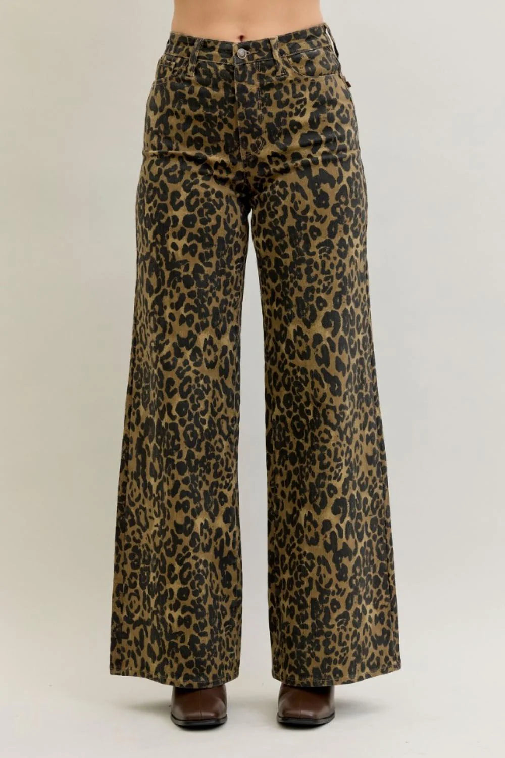 Judy Blue High Waist Retro Leopard Wide Leg Denim Jeans