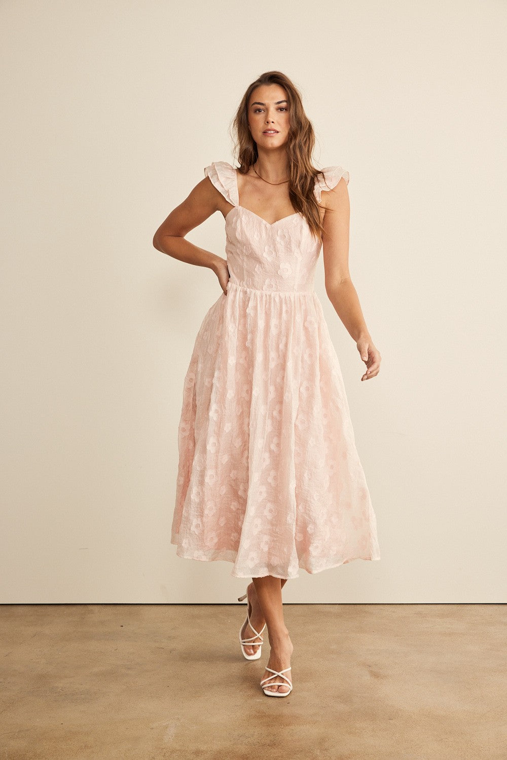 peach floral midi dress Peach Floral Midi Dress Peach / XS