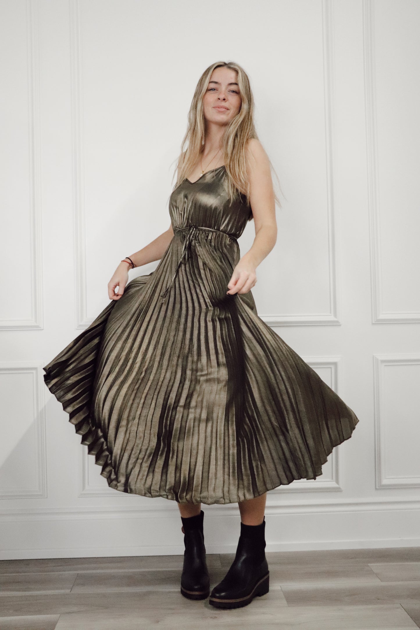 Metallic pleated dress