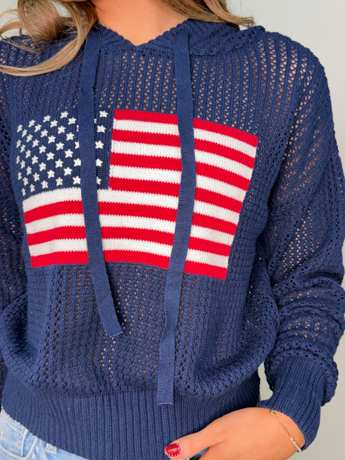 Navy American Flag Open Stitch