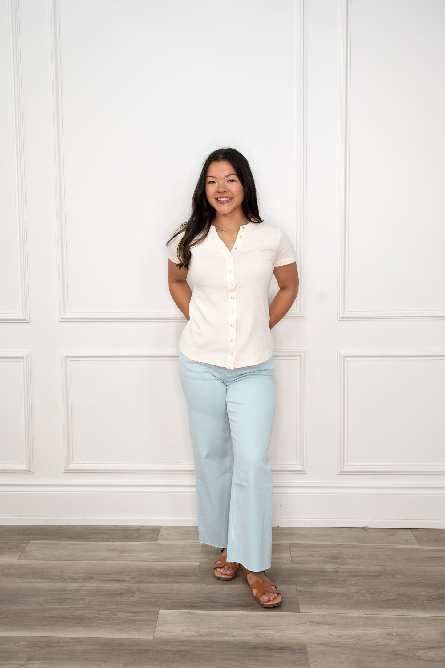 Mia Snap Front Knit Top – Ivory