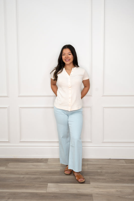 Mia Snap Front Knit Top – Ivory