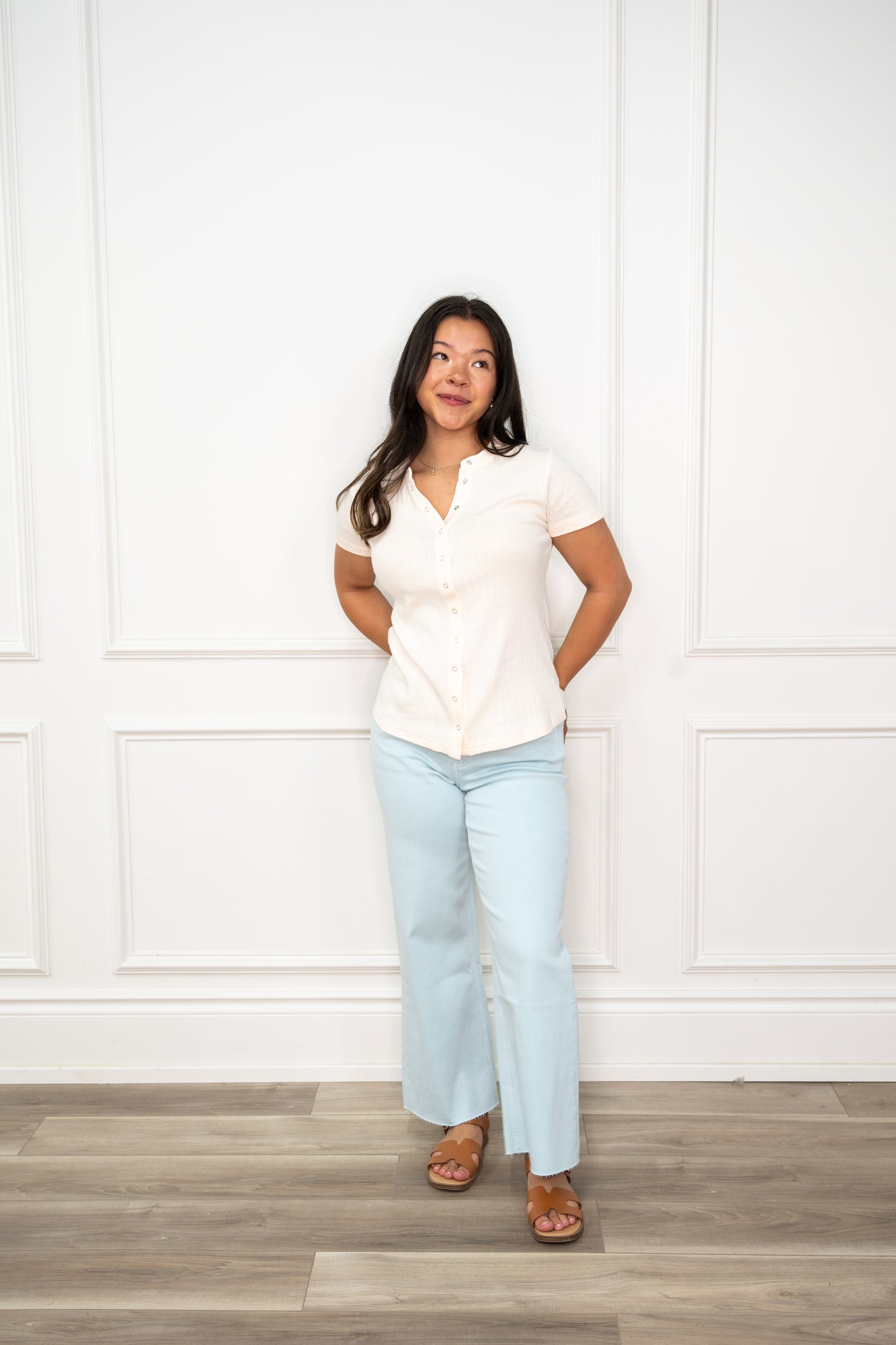 Mia Snap Front Knit Top – Ivory