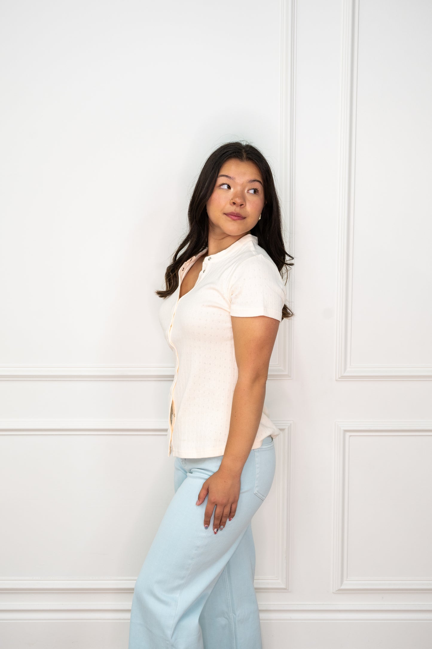 Mia Snap Front Knit Top – Ivory