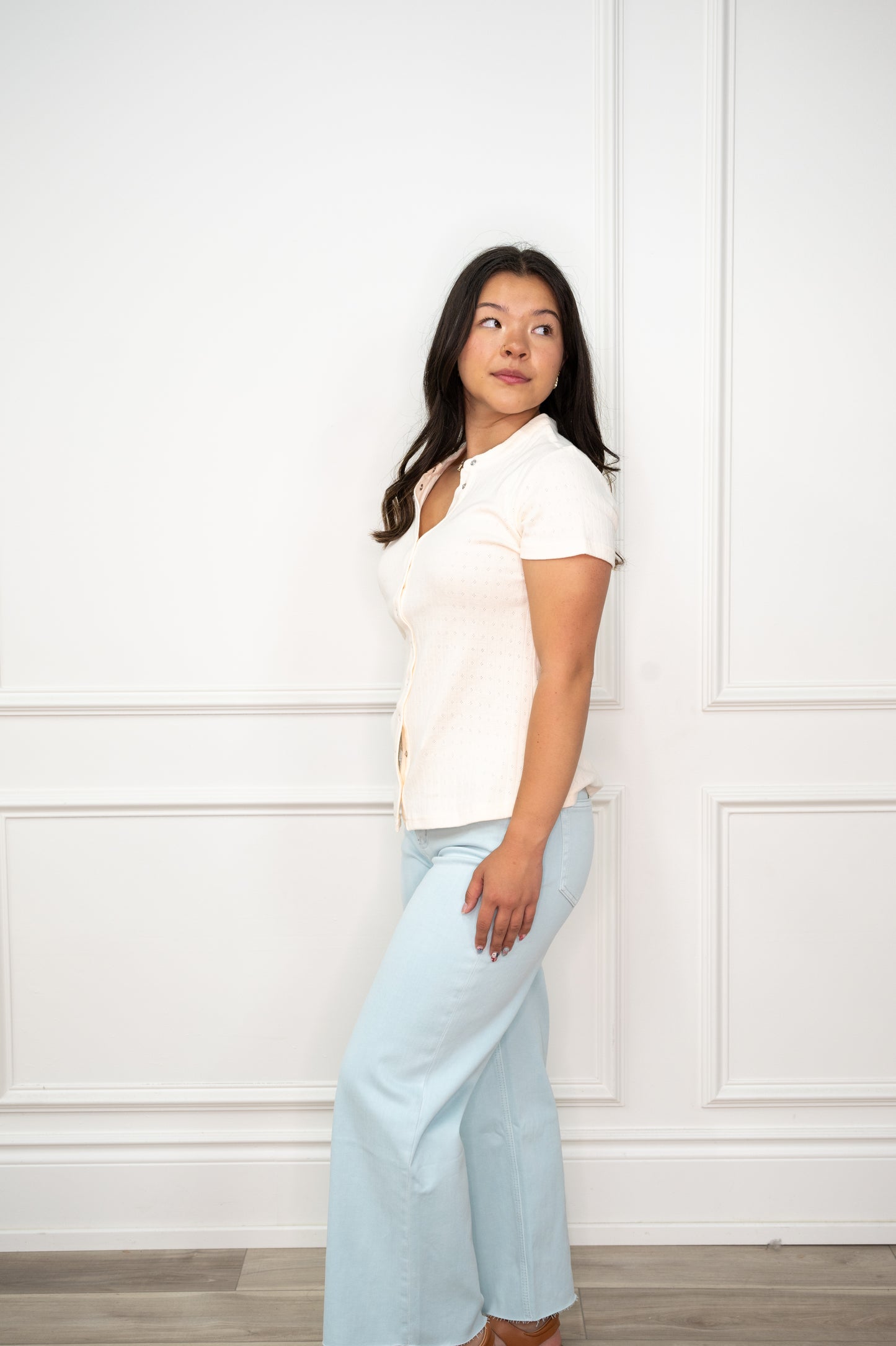 Mia Snap Front Knit Top – Ivory