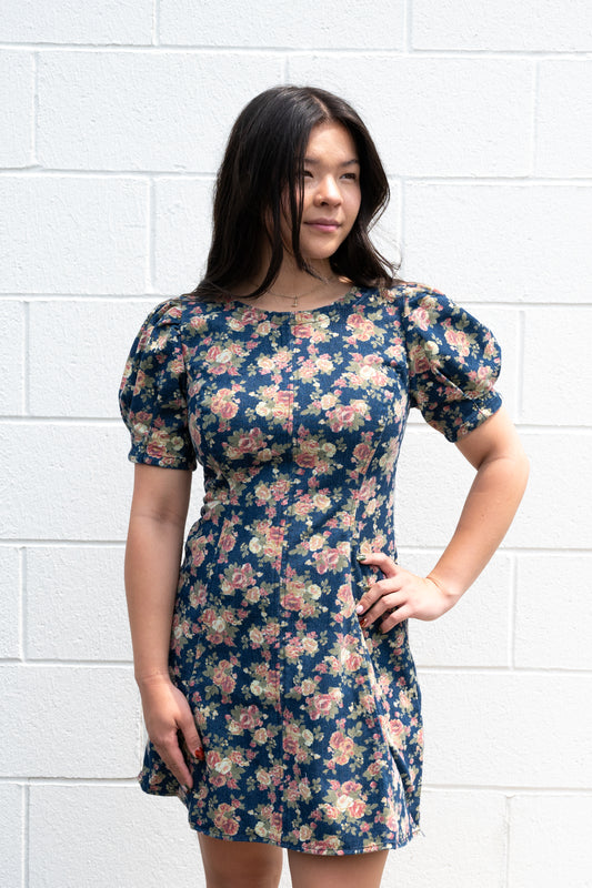 Blue Bell Puff Sleeve Mini Dress