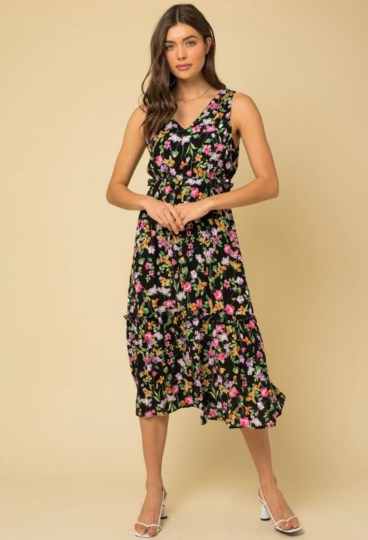 Cut Out Floral Print Dress