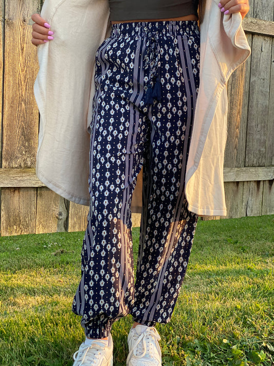 Navy Printed Pants